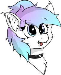 Size: 1791x2190 | Tagged: safe, artist:tav, oc, oc only, bat pony, pony, collar, fangs, simple background, solo, tongue out, transparent background