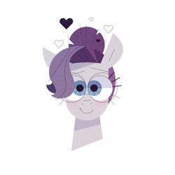 Size: 1440x1440 | Tagged: safe, artist:hazelnoods, oc, oc only, oc:vylet, pegasus, pony, big eyes, blushing, bust, female, glasses, heart, looking at you, mare, portrait, simple background, smiling, smiling at you, solo, white background, worried smile
