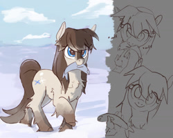 Size: 1440x1152 | Tagged: safe, artist:anonymous, oc, oc only, oc:frosty flakes, earth pony, fish, pony, yakutian horse, cute, dead, disembodied hand, drawthread, female, fluffy, hand, mare, requested art, smiling, sniffing, snow, snow mare, solo focus, x eyes