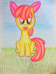 Size: 1024x1342 | Tagged: safe, artist:emeraldbeam, apple bloom, earth pony, pony, g4, female, filly, happy, solo