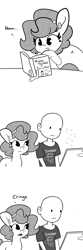 Size: 3000x9000 | Tagged: safe, artist:tjpones, oc, oc only, oc:brownie bun, oc:richard, earth pony, human, pony, horse wife, absurd resolution, black and white, book, comic, computer, female, grayscale, laptop computer, male, mare, monochrome, simple background, white background