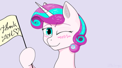 Size: 1440x810 | Tagged: safe, artist:littleiceage, princess flurry heart, pony, g4, blushing, ms paint, one eye closed, simple background, solo, wink