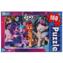 Size: 1000x1000 | Tagged: safe, izzy moonbow, pipp petals, sunny starscout, zipp storm, earth pony, pegasus, pony, unicorn, g5, my little pony: a new generation, official, box, female, irl, mare, merchandise, my little pony logo, photo, puzzle, puzzle box, simple background, white background