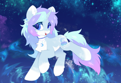 Size: 3508x2426 | Tagged: safe, alternate version, artist:neverend, oc, oc only, pony, unicorn, collar, complex background, ear piercing, earring, high res, horn, jewelry, no shading, piercing, solo, space, unicorn oc