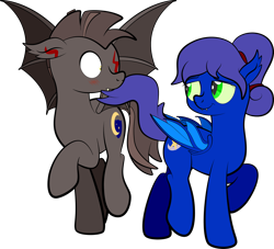 Size: 1920x1741 | Tagged: safe, artist:alexdti, oc, oc only, oc:kallaxia, oc:midnight star, oc:nocturnal wanderer, bat pony, pony, disguise, disguised changeling, female, male, mare, simple background, stallion, transparent background