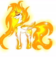 Size: 3328x3488 | Tagged: safe, artist:goldlines005, daybreaker, alicorn, pony, g4, female, high res, hoof shoes, horn, mane of fire, mare, peytral, redesign, simple background, solo, white background, wings