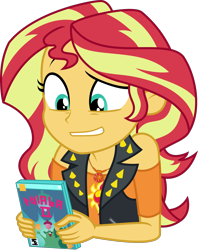 Size: 1612x2035 | Tagged: safe, artist:sketchmcreations, sunset shimmer, dashing through the mall, equestria girls, equestria girls specials, g4, my little pony equestria girls: better together, my little pony equestria girls: holidays unwrapped, clothes, female, geode of empathy, holding, jacket, magical geodes, present, shoulderless, simple background, solo, transparent background, unsure, vector, video game, written equestrian