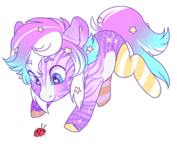 Size: 1200x1000 | Tagged: safe, artist:lavvythejackalope, oc, oc only, earth pony, insect, ladybug, pony, clothes, commission, earth pony oc, ethereal mane, heart eyes, simple background, smiling, socks, solo, starry mane, striped socks, transparent background, wingding eyes, ych result