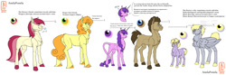 Size: 4000x1329 | Tagged: safe, artist:anelaponela, amethyst star, carrot top, derpy hooves, dinky hooves, doctor whooves, golden harvest, roseluck, sparkler, time turner, earth pony, pegasus, pony, unicorn, g4, adopted, braid, chest fluff, colored hooves, cyrillic, family, female, filly, glasses, headcanon, horn, leonine tail, long mane, long tail, looking at each other, male, mare, missing cutie mark, pegasus wings, redesign, russian, ship:doctorderpy, shipping, short mane, short tail, simple background, smiling, smiling at each other, sparkles, stallion, straight, transgender, travelersverse, unshorn fetlocks, wings