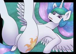Size: 2167x1550 | Tagged: safe, artist:vavacung, princess celestia, alicorn, pony, series:the day spike stopped caring and made love to everpony he cares for, g4, butt, clopfic linked in description, dock, featureless crotch, female, grass, lying down, mare, plot, solo, sunbutt