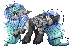 Size: 307x211 | Tagged: safe, artist:inspiredpixels, oc, oc only, alicorn, pony, alicorn oc, animated, bandage, coat markings, crying, floppy ears, gif, horn, pale belly, pixel art, simple background, solo, teary eyes, transparent background, wings