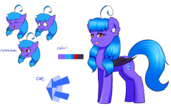 Size: 1024x648 | Tagged: safe, artist:ninebuttom, oc, oc only, oc:frozen light, bat pony, pony, ahoge, bat wings, devil tail, reference sheet, solo, tail, wings