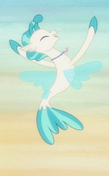 Size: 462x746 | Tagged: safe, edit, edited screencap, screencap, terramar, seapony (g4), g4, surf and/or turf, belly button, cropped, cute, eyes closed, fins, happy, leaping, male, open mouth, smiling, solo, tail, terrabetes