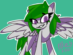 Size: 1024x768 | Tagged: safe, artist:ukedideka, oc, oc only, oc:quizzical aphre, pegasus, pony, ears up, female, looking at you, pegasus oc, purple eyes, simple background, smiling, smiling at you, solo, species:abstract, spread wings, wings