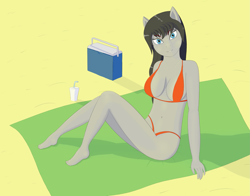 Size: 2437x1915 | Tagged: safe, artist:drakang, octavia melody, earth pony, anthro, g4, beach, bikini, clothes, female, mare, solo, swimsuit