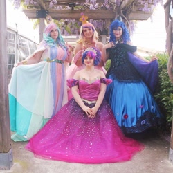 Size: 888x888 | Tagged: safe, artist:maddymoiselle, artist:mieucosplay, artist:sarahndipity cosplay, artist:shelbeanie, princess cadance, princess celestia, princess luna, twilight sparkle, human, g4, alicorn tetrarchy, babscon, babscon 2019, clothes, cosplay, costume, crown, dress, gown, irl, irl human, jewelry, necklace, peytral, photo, regalia, twilight sparkle (alicorn)