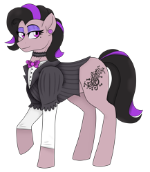 Size: 3084x3560 | Tagged: safe, artist:abbi--arson, oc, oc only, oc:magenta melody, earth pony, pony, choker, clothes, female, high res, magical lesbian spawn, mare, offspring, parent:jasmine leaf, parent:octavia melody, simple background, solo, transparent background