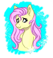 Size: 737x809 | Tagged: safe, artist:delfinaluther, fluttershy, pony, g4, abstract background, blushing, bust, cute, daaaaaaaaaaaw, ear fluff, female, mare, portrait, shyabetes, smiling, solo, stray strand, three quarter view