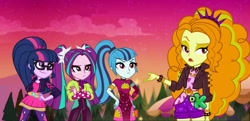 Size: 1280x621 | Tagged: safe, artist:3d4d, artist:mixiepie, edit, adagio dazzle, aria blaze, sci-twi, sonata dusk, twilight sparkle, equestria girls, equestria girls specials, g4, my little pony equestria girls: better together, my little pony equestria girls: sunset's backstage pass, alternate universe, discovery kids, discovery kids logo, logo, the dazzlings