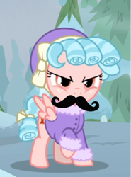 Size: 384x518 | Tagged: safe, edit, edited screencap, screencap, cozy glow, pegasus, pony, frenemies (episode), g4, cropped, facial hair, female, filly, moustache, solo