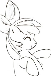 Size: 680x1004 | Tagged: safe, artist:chiuuchiuu, apple bloom, earth pony, pony, g4, eyes closed, female, filly, grin, sketch, smiling, solo