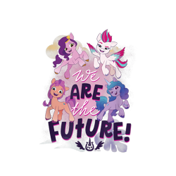 Size: 1200x1200 | Tagged: safe, izzy moonbow, pipp petals, sunny starscout, zipp storm, earth pony, pegasus, pony, unicorn, g5, my little pony: a new generation, official, 2d, cropped, design, female, mare, merchandise, shirt design, simple background, text, transparent background