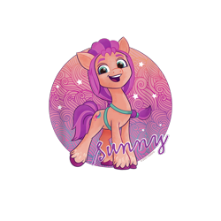 Size: 1200x1200 | Tagged: safe, sunny starscout, earth pony, pony, g5, my little pony: a new generation, official, 2d, circle, cropped, design, female, mare, merchandise, shirt design, simple background, solo, text, transparent background