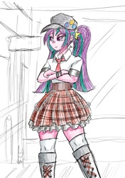 Size: 1200x1700 | Tagged: safe, artist:zachc, aria blaze, equestria girls, g4, boots, clothes, crossed arms, female, looking away, shoes, skirt, socks, solo, thigh highs