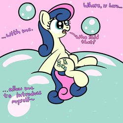 Size: 2000x2000 | Tagged: safe, artist:dafiltafish, bon bon, sweetie drops, earth pony, pony, comic:day by day, g4, bubble, disembodied voice, female, high res, mare, solo