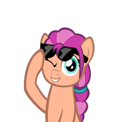 Size: 3250x3250 | Tagged: safe, artist:strategypony, sunny starscout, earth pony, pony, g4, g5, cute, female, g5 to g4, high res, looking at you, mare, one eye closed, simple background, sunglasses, sunnybetes, transparent background, wip