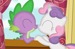 Size: 3536x2299 | Tagged: safe, artist:porygon2z, spike, sweetie belle, dragon, pony, unicorn, g4, boop, dragon x pony, eyes closed, female, high res, interspecies, male, nose wrinkle, noseboop, ship:spikebelle, shipping, straight