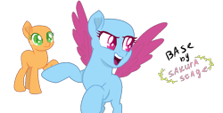 Size: 1044x532 | Tagged: safe, artist:sakurastageani, oc, oc only, earth pony, pegasus, pony, bald, base used, earth pony oc, eyelashes, looking back, open mouth, pegasus oc, raised hoof, simple background, smiling, transparent background, wings