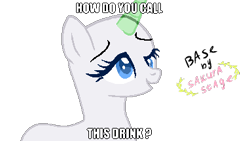 Size: 382x215 | Tagged: safe, artist:sakurastageani, oc, oc only, pony, unicorn, bald, base used, bust, caption, drunk, eyelashes, female, horn, image macro, mare, simple background, smiling, text, transparent background, unicorn oc