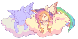 Size: 2000x1000 | Tagged: safe, artist:lavvythejackalope, oc, oc only, alicorn, pony, alicorn oc, cloud, colored hooves, horn, on a cloud, simple background, sleeping, transparent background, wings, ych example, your character here