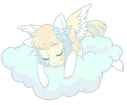 Size: 1200x1000 | Tagged: safe, artist:lavvythejackalope, oc, oc only, pegasus, pony, blush sticker, blushing, bow, cloud, colored hooves, commission, eyes closed, hair bow, on a cloud, pegasus oc, simple background, sleeping, solo, transparent background, two toned wings, wings, ych result