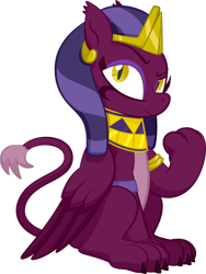 Size: 1600x2129 | Tagged: safe, artist:alexdti, the sphinx, sphinx, g4 mega collab, g4, egyptian, egyptian headdress, egyptian pony, female, simple background, solo, transparent background