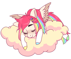 Size: 1200x1000 | Tagged: safe, artist:lavvythejackalope, oc, oc only, pegasus, pony, cloud, colored hooves, commission, eyes closed, freckles, on a cloud, pegasus oc, simple background, sleeping, solo, transparent background, two toned wings, wings, ych result