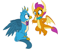 Size: 7128x5960 | Tagged: safe, artist:disneymarvel96, artist:memnoch, gallus, smolder, dragon, griffon, g4, the ending of the end, absurd resolution, bowtie, dragoness, duo, female, flying, male, simple background, vector, white background, wings