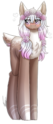 Size: 732x1714 | Tagged: safe, artist:inspiredpixels, oc, oc only, pony, blushing, floral head wreath, flower, pale belly, solo, standing