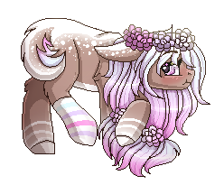 Size: 248x205 | Tagged: safe, artist:inspiredpixels, oc, oc only, pony, blushing, coat markings, female, floppy ears, floral head wreath, flower, mare, pixel art, profile, simple background, solo, transparent background