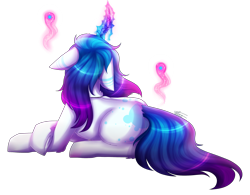 Size: 2769x2160 | Tagged: safe, artist:inspiredpixels, oc, oc only, pony, coat markings, floppy ears, glowing horn, high res, horn, lying down, magic, signature, simple background, solo, transparent background, underhoof