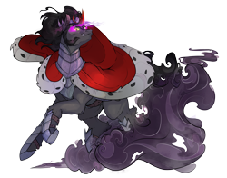 Size: 9055x7087 | Tagged: safe, artist:sourcherry, king sombra, pony, unicorn, g4 mega collab, g4, armor, cape, clothes, colored horn, curved horn, ermine (fur), horn, looking at you, male, shadow, smiling, smiling at you, smoke, sombra eyes, sombra horn, stallion