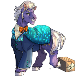 Size: 5906x5906 | Tagged: safe, artist:sourcherry, gladmane, earth pony, pony, g4 mega collab, g4, bowtie, box, cardboard box, clothes, cutie mark, facial hair, looking at you, male, simple background, smiling, smiling at you, solo, stallion, transparent background