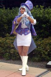 Size: 1260x1890 | Tagged: safe, artist:mieucosplay, trixie, human, bronycon, bronycon 2014, g4, boots, cape, clothes, cosplay, costume, gloves, hat, high heel boots, irl, irl human, pantyhose, photo, shoes, trixie's cape, trixie's hat