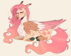 Size: 1167x929 | Tagged: safe, artist:wanderingpegasus, fluttershy, pegasus, pony, g4, alternate hairstyle, chest fluff, cute, eyes closed, female, freckles, mare, markings, redesign, shyabetes, solo, unshorn fetlocks