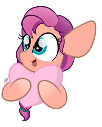 Size: 562x698 | Tagged: safe, artist:sugarcloud12, sunny starscout, earth pony, pony, g5, cute, female, happy, heart, heart pillow, mare, open mouth, pillow, simple background, smiling, solo, sunnybetes, transparent background