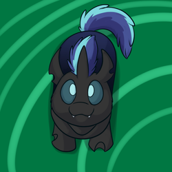 Size: 1000x1000 | Tagged: safe, artist:foxenawolf, oc, oc only, changeling, changepony, hybrid, pony, fanfic:off the mark, blue hair, blue tail, cute, fanfic art, foal, interspecies offspring, looking up, offspring, parent:queen chrysalis, parent:shining armor, parents:shining chrysalis, solo