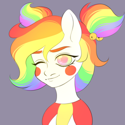 Size: 2000x2000 | Tagged: safe, artist:dollinna, oc, oc only, oc:giggle grin, earth pony, pony, clown, face paint, female, gray background, high res, mare, multicolored hair, one eye closed, rainbow hair, simple background, solo, wink