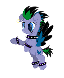 Size: 2000x2400 | Tagged: safe, artist:ponkus, idw, cirrus cloud, pegasus, pony, anklet, blue eyes, bracelet, cel shading, choker, cute, ear piercing, earring, female, flying, goth, high res, jewelry, mare, markings, nose piercing, nose ring, piercing, punk, shading, short mane, short tail, simple background, smiling, solo, transparent background, two toned mane, two toned tail, two toned wings, wings