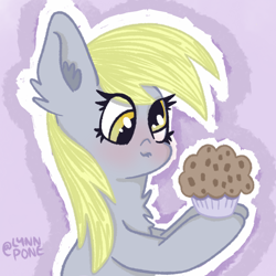 Size: 2048x2048 | Tagged: safe, artist:lynnpone, derpy hooves, pegasus, pony, g4, food, high res, muffin, solo